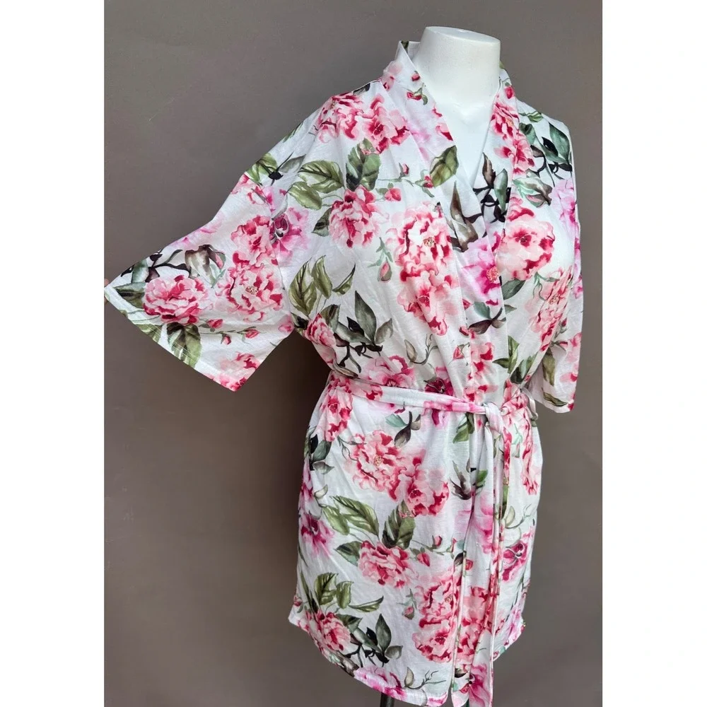 Show Me your MUMU Brie Pink Floral Short Robe  Garden of Blooms One Size Cottage